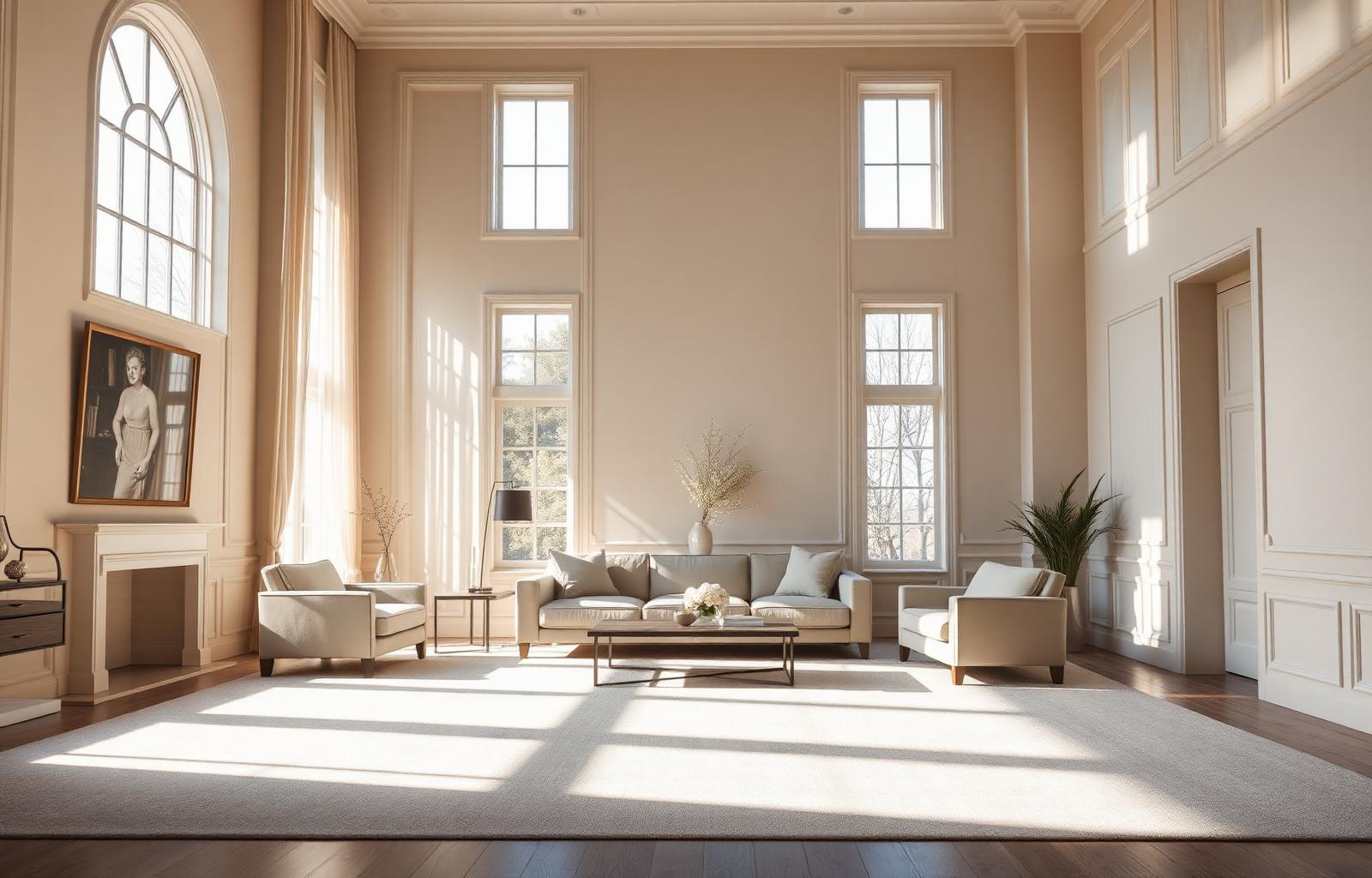 Quiet, empty luxury living room with sunlight --- a home waiting too long